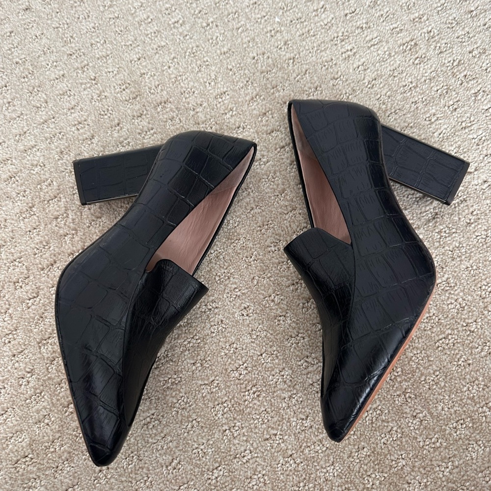AD & Daughters Esmea Black Leather Croco Block Heel Pump, 8